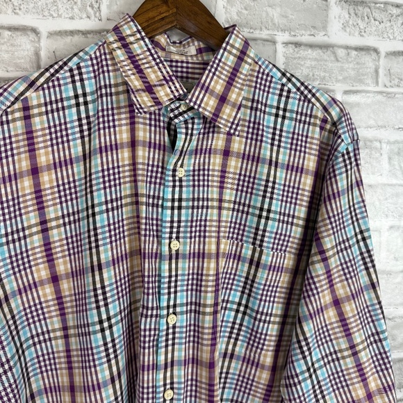 Peter Millar Baby Blue & Purple Plaid Long Sleeve Button Down Shirt Mens Large - Picture 1 of 7